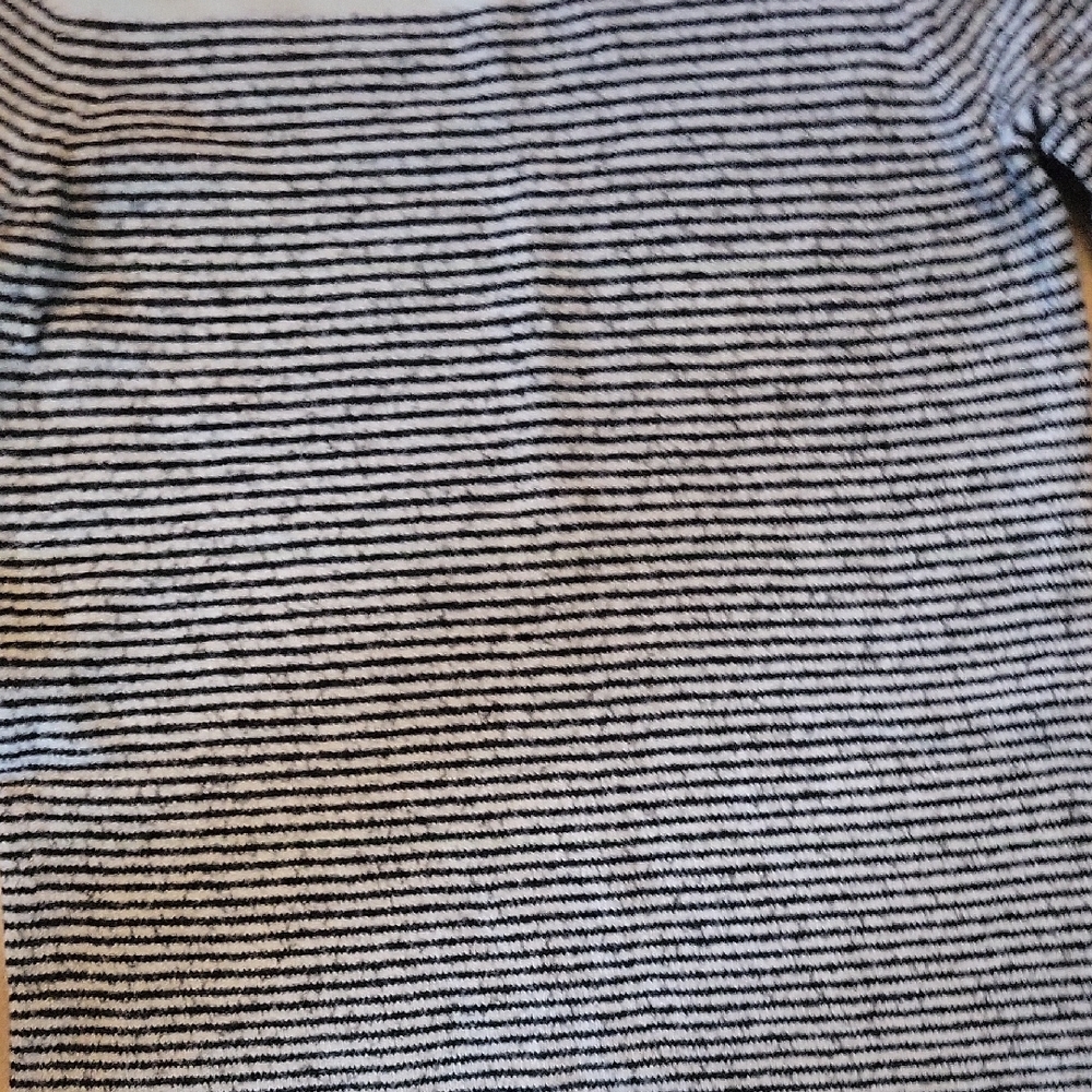 LOFT Off-the-Shoulder Striped Sweater - Black and White - Picture 2 of 4